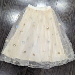 2/$35 Girls Tulle Skirt 6-9 Cream Star Snowflake Glitter Elastic Waist Party